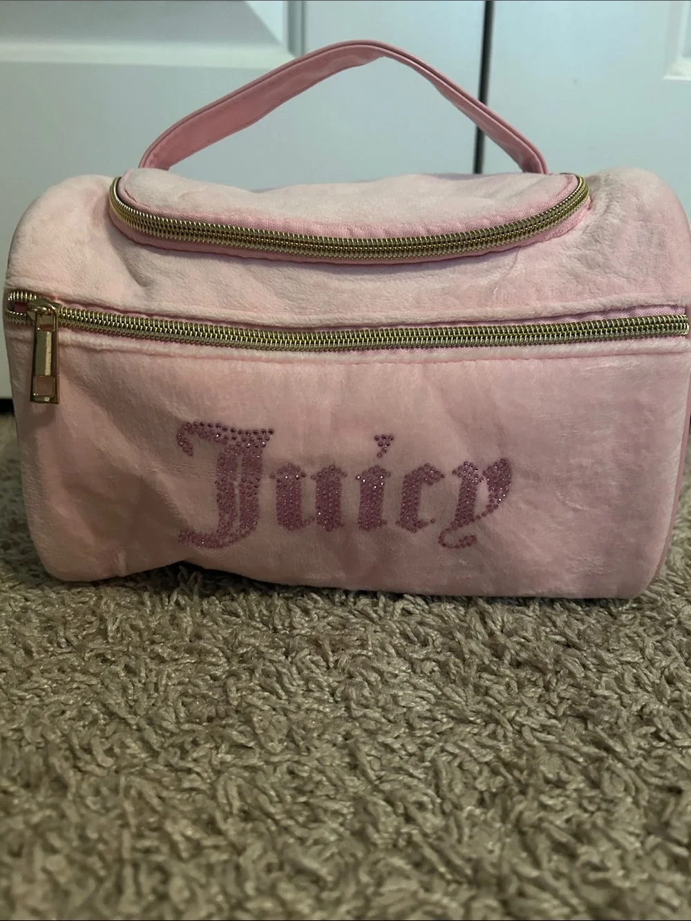 Juicy Couture Pink Velour Crystal 'Juicy' Cosmetic Case
